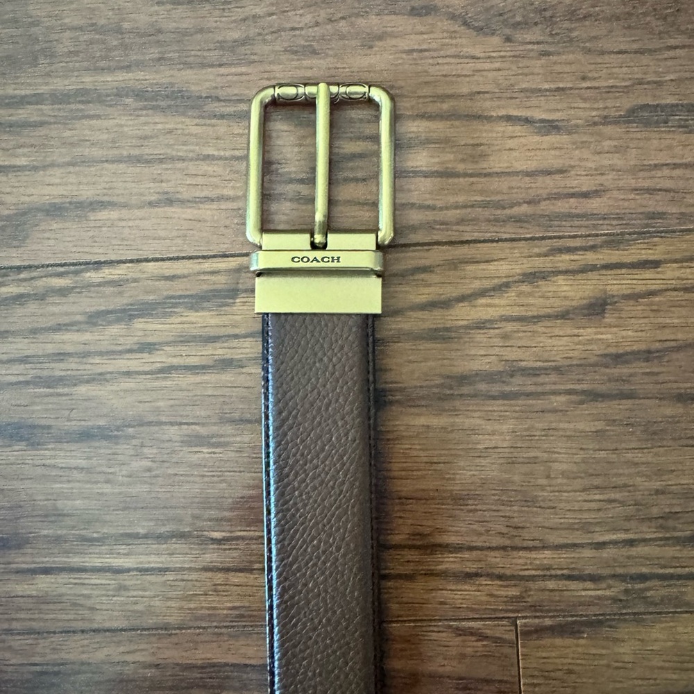 Coach Dark Brown Leather Belt with Gold Buckle